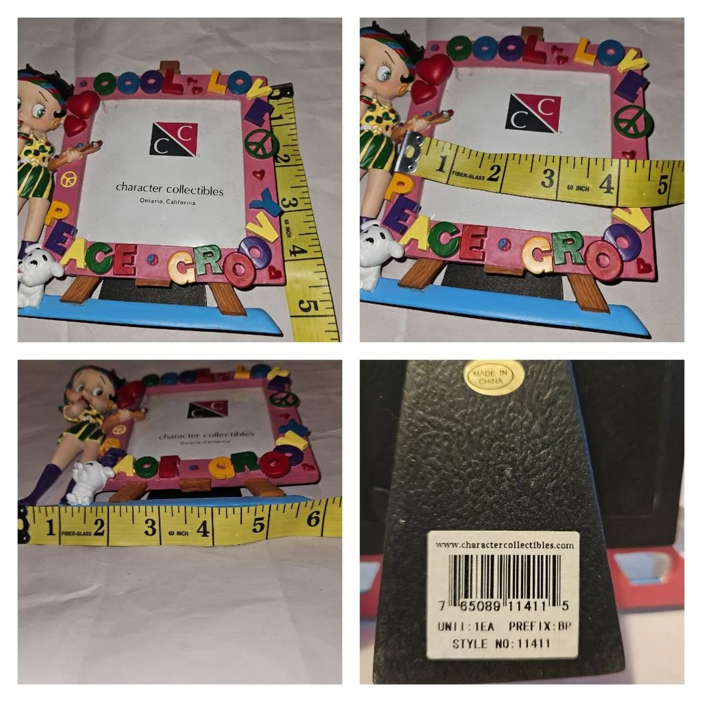 Character Collectibles Vintage Betty Boop Hippie 3D Flowers Picture Frame Rare